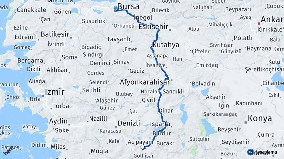 Bursa Tefenni Burdur Arası Kaç Km - Yol Haritası