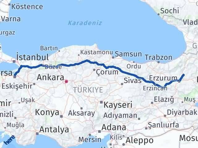 Bursa Tortum Erzurum Arası Kaç Km - Yol Haritası