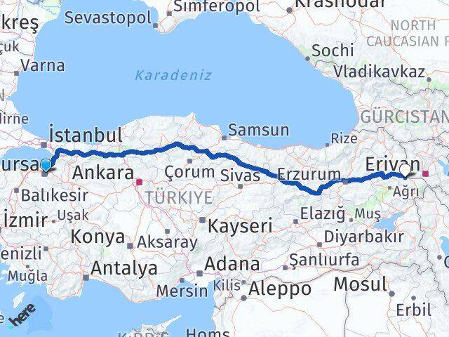 Bursa Tuzluca Iğdır Arası Kaç Km - Yol Haritası