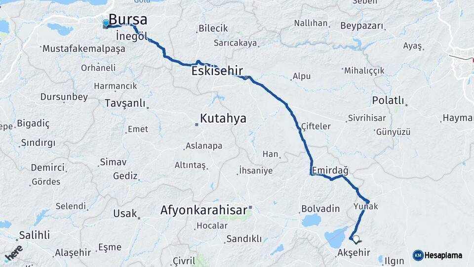 Bursa Tuzlukçu Konya Arası Kaç Km - Yol Haritası