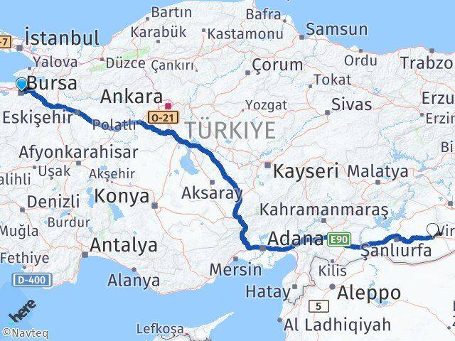 Bursa Viranşehir Şanlıurfa Arası Kaç Km - Yol Haritası