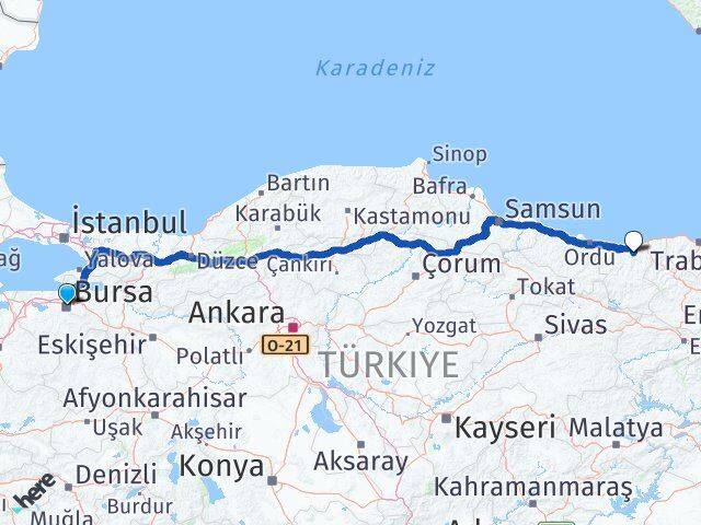Bursa Yağlıdere Giresun Arası Kaç Km - Yol Haritası