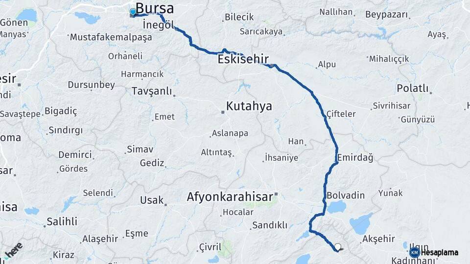 Bursa Yalvaç Isparta Arası Kaç Km - Yol Haritası