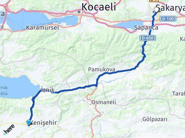 Bursa Yenişehir Adapazarı Sakarya Arası Kaç Km - Yol Haritası