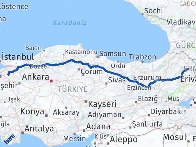 Bursa Yenişehir Kars Arası Kaç Km - Yol Haritası