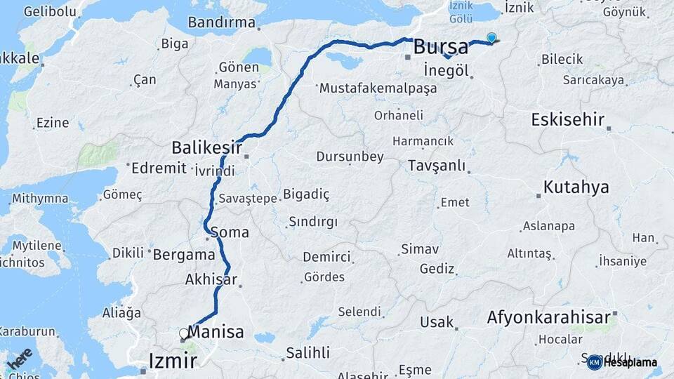 Bursa Yenişehir Manisa Arası Kaç Km - Yol Haritası