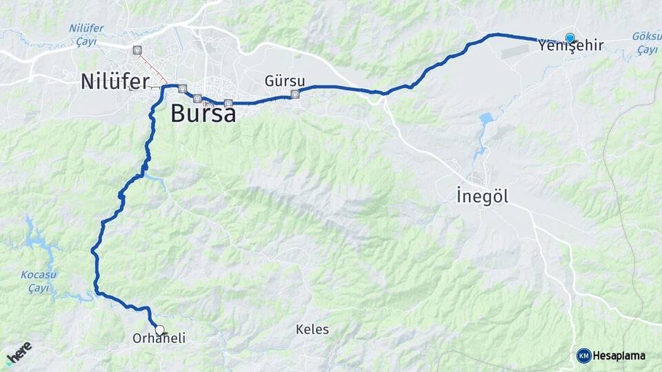 Bursa Yenişehir Orhaneli Arası Kaç Km - Yol Haritası