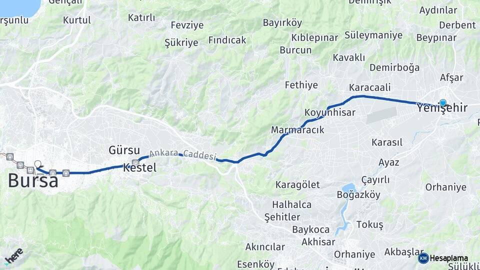 Bursa Yenişehir Osmangazi Arası Kaç Km - Yol Haritası