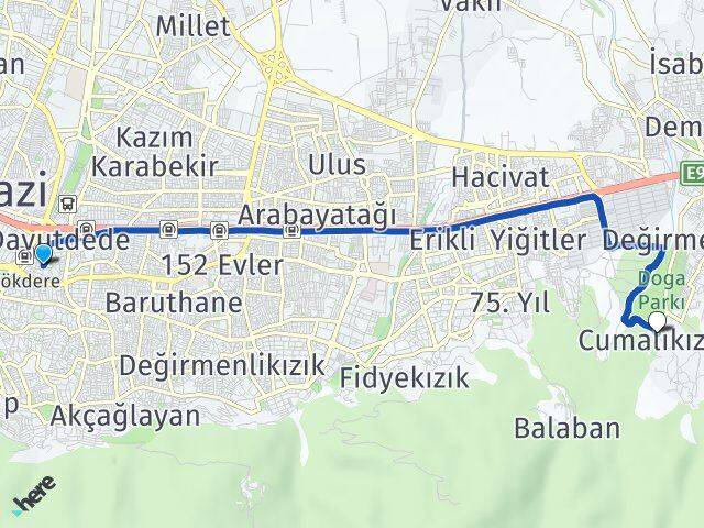 Bursa Yıldırım Cumalıkızık Yıldırım Arası Kaç Km - Yol Haritası
