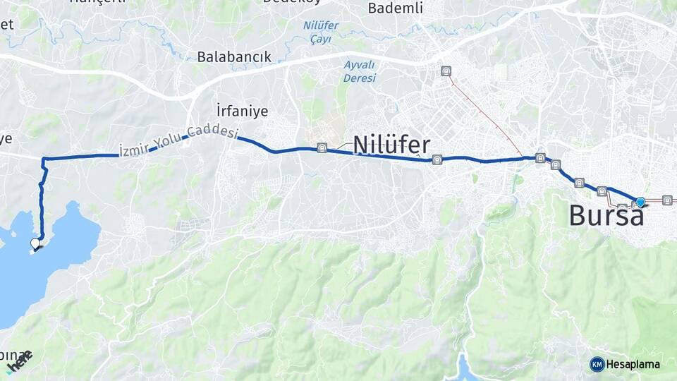 Bursa Yıldırım Gölyazı Nilüfer Arası Kaç Km - Yol Haritası