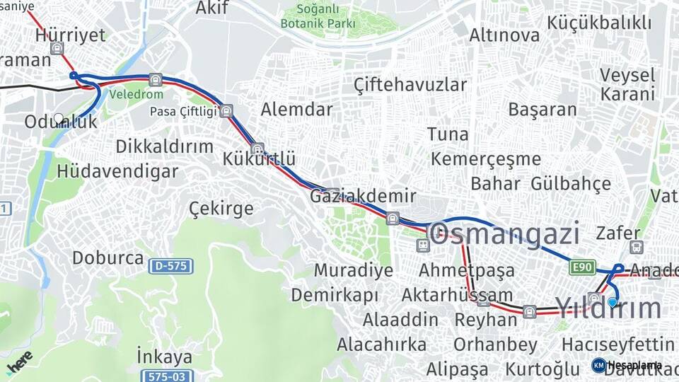Bursa Yıldırım Odunluk Nilüfer Arası Kaç Km - Yol Haritası