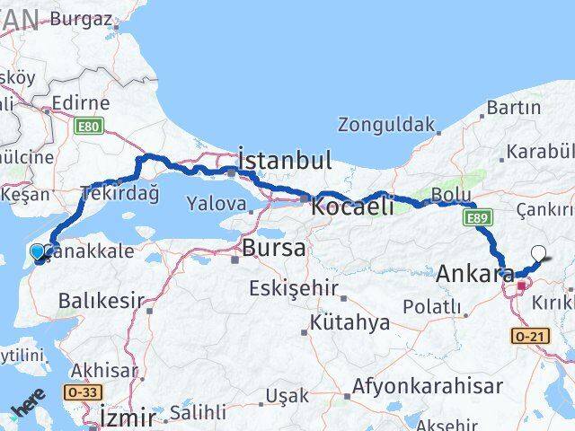 Çanakkale Akyurt Ankara Arası Kaç Km - Yol Haritası