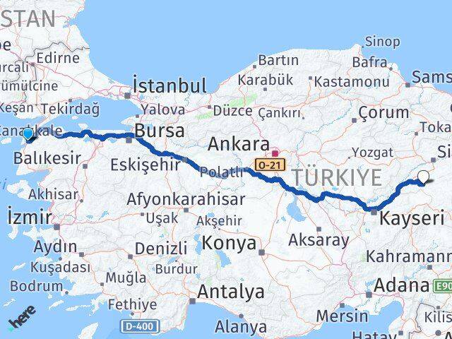 Çanakkale Altınyayla Sivas Arası Kaç Km - Yol Haritası