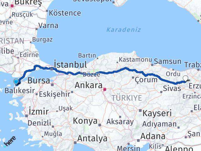 Çanakkale Alucra Giresun Arası Kaç Km - Yol Haritası
