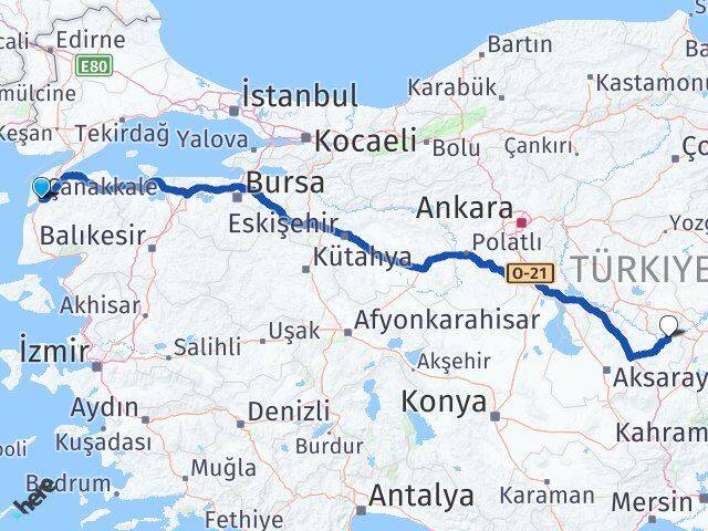 Çanakkale Avanos Nevşehir Arası Kaç Km - Yol Haritası