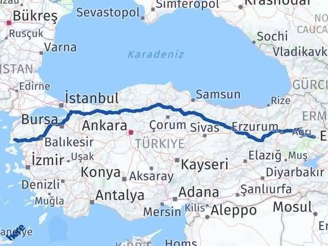 Çanakkale Ayvacık Ağrı Arası Kaç Km - Yol Haritası