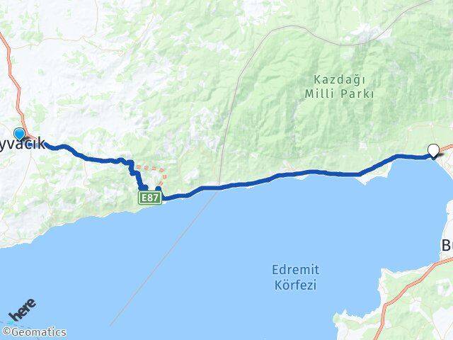 Çanakkale Ayvacık Akçay Edremit Balıkesir Arası Kaç Km - Yol Haritası