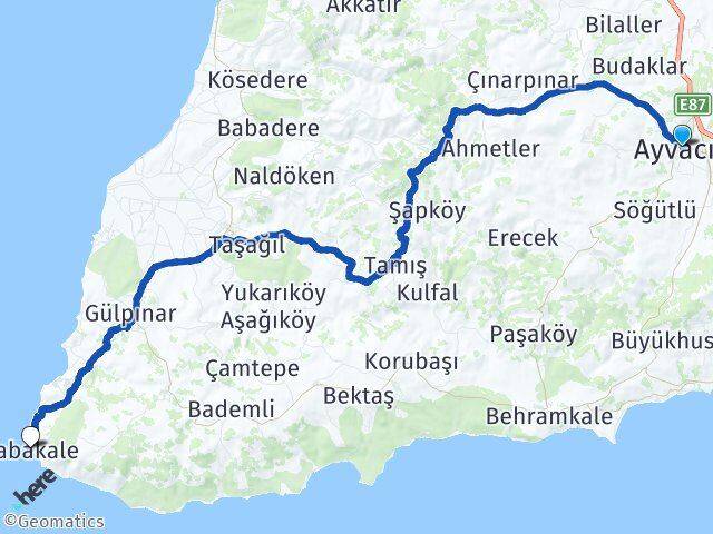 Çanakkale Ayvacık Babakale Ayvacık Arası Kaç Km - Yol Haritası