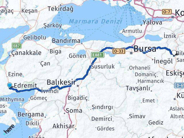 Çanakkale Ayvacık Bilecik Arası Kaç Km - Yol Haritası