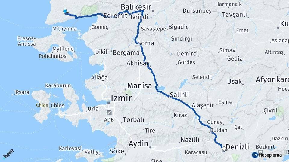 Çanakkale Ayvacık Denizli Arası Kaç Km - Yol Haritası