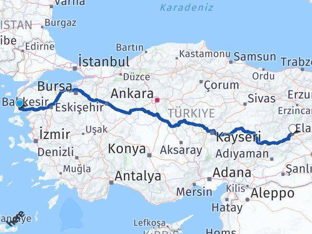 Çanakkale Ayvacık Elazığ Arası Kaç Km - Yol Haritası