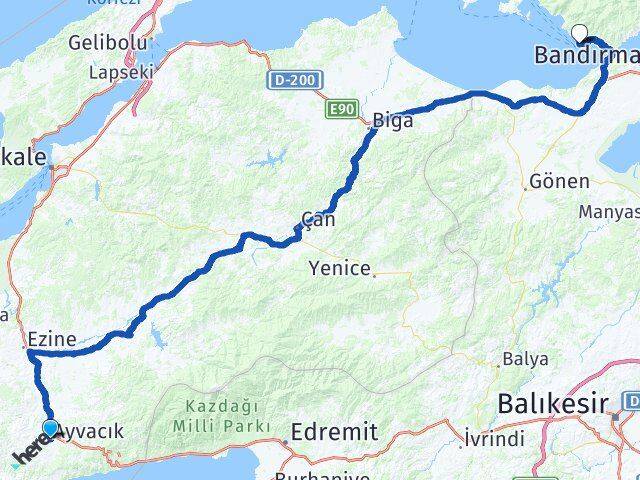 Çanakkale Ayvacık Erdek Balıkesir Arası Kaç Km - Yol Haritası