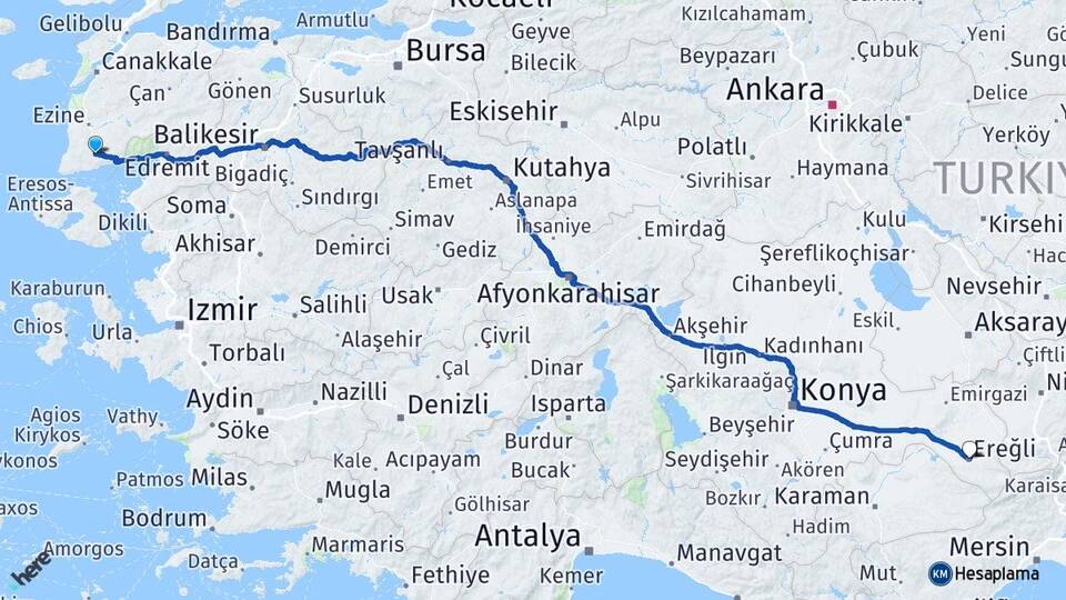 Çanakkale Ayvacık Güzelyalı Arası Kaç Km - Yol Haritası