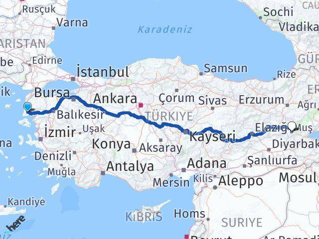 Çanakkale Ayvacık Muş Arası Kaç Km - Yol Haritası