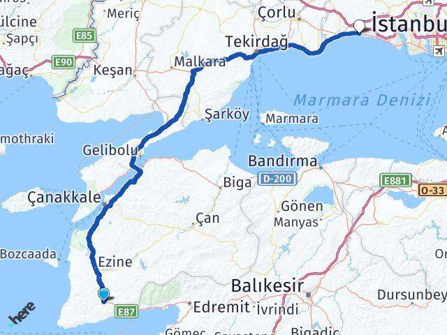 Çanakkale Ayvacık Silivri İstanbul Arası Kaç Km - Yol Haritası