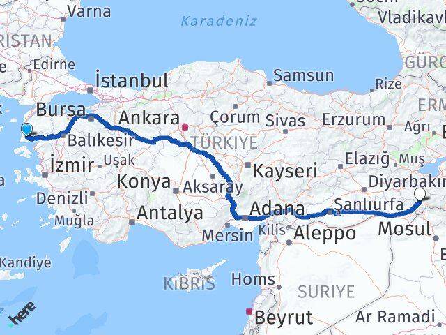 Çanakkale Ayvacık Şırnak Arası Kaç Km - Yol Haritası