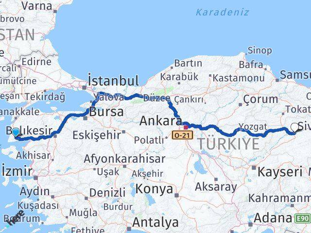 Çanakkale Ayvacık Sivas Arası Kaç Km - Yol Haritası
