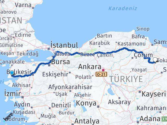 Çanakkale Ayvacık Tokat Arası Kaç Km - Yol Haritası
