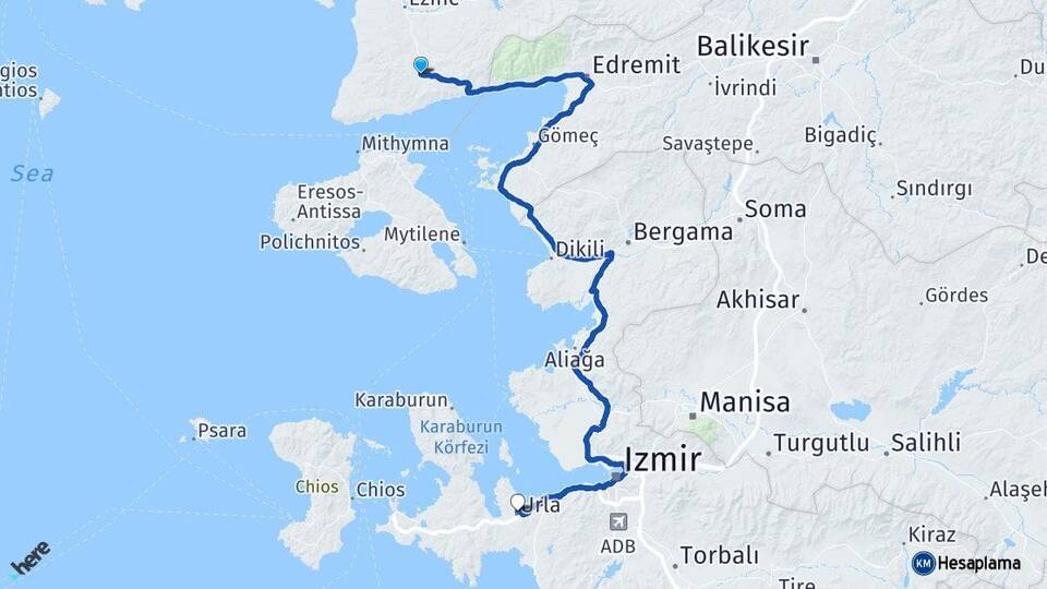Çanakkale Ayvacık Urla İzmir Arası Kaç Km - Yol Haritası