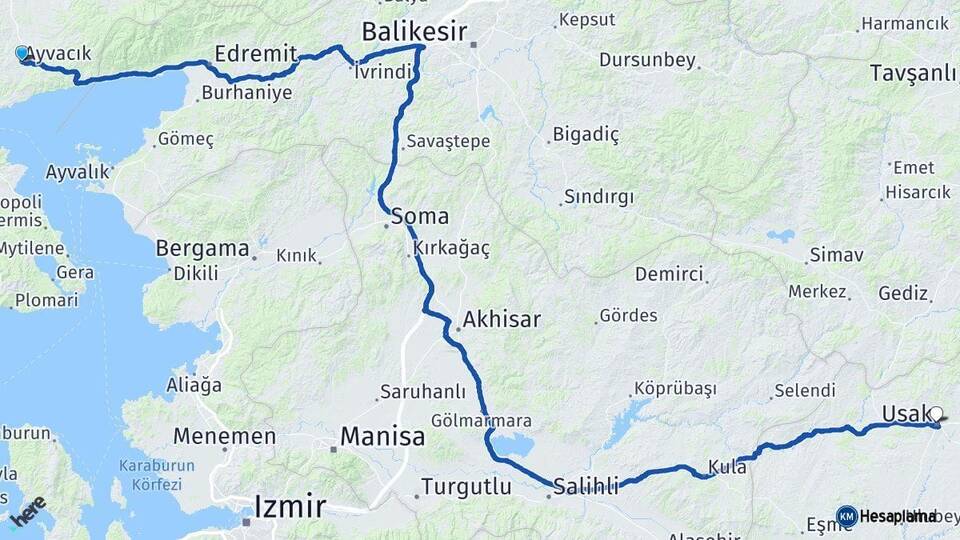 Çanakkale Ayvacık Uşak Arası Kaç Km - Yol Haritası