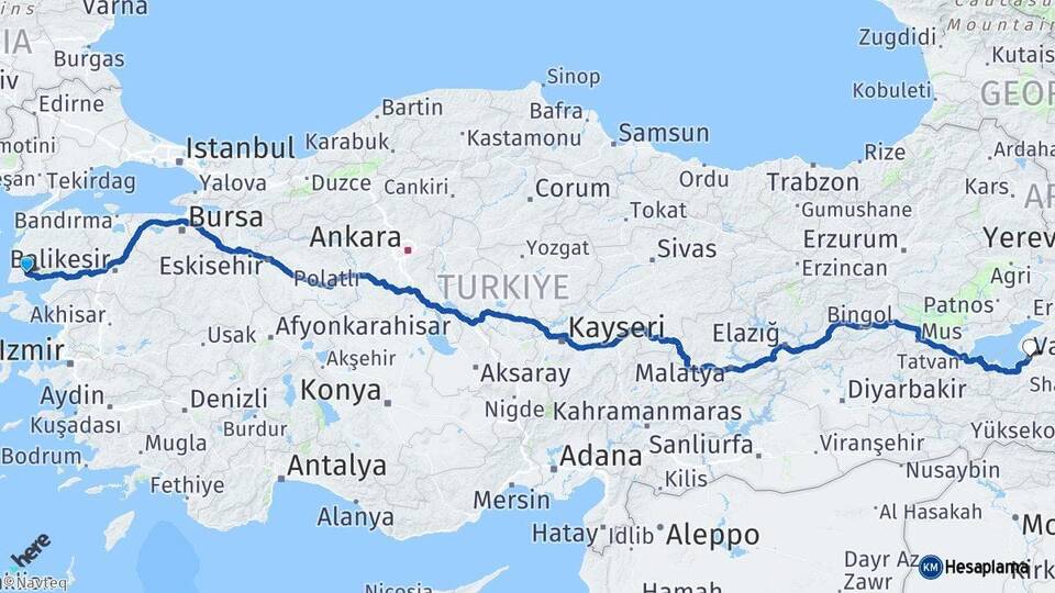 Çanakkale Ayvacık Van Arası Kaç Km - Yol Haritası