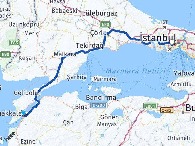 Çanakkale Bağcılar İstanbul Arası Kaç Km - Yol Haritası