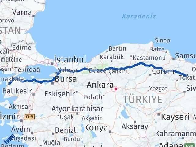 Çanakkale Başçiftlik Tokat Arası Kaç Km - Yol Haritası