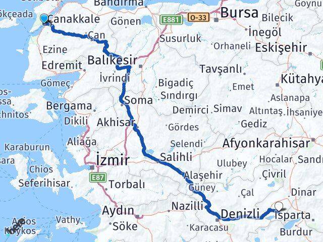 Çanakkale Başmakçı Afyonkarahisar Arası Kaç Km - Yol Haritası