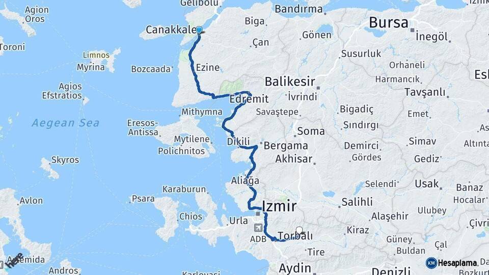 Çanakkale Bayındır İzmir Arası Kaç Km - Yol Haritası