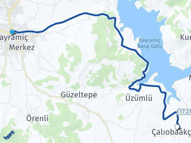 Çanakkale Bayramiç Çalıobaakçakıl Bayramiç Arası Kaç Km - Yol Haritası