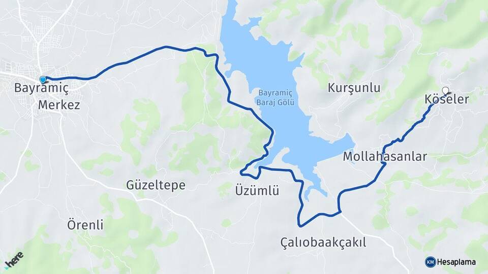 Çanakkale Bayramiç Köseler Bayramiç Arası Kaç Km - Yol Haritası