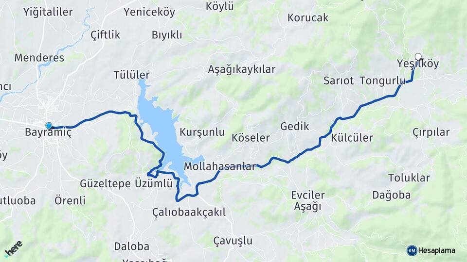 Çanakkale Bayramiç Yeşilköy Bayramiç Arası Kaç Km - Yol Haritası