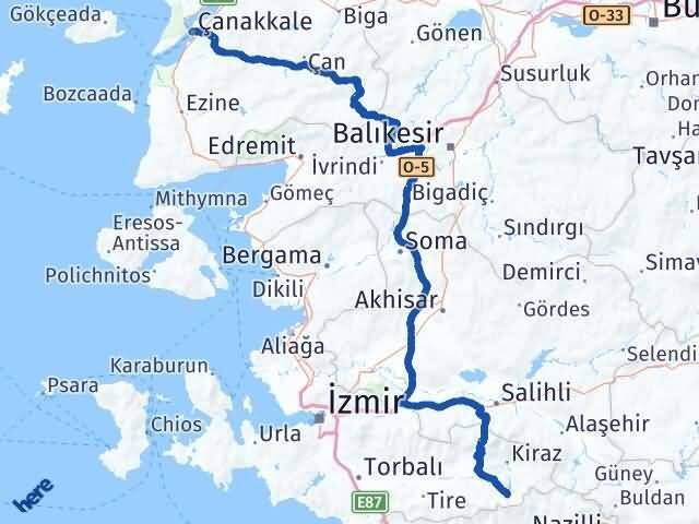 Çanakkale Beydağ İzmir Arası Kaç Km - Yol Haritası