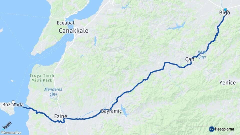 Çanakkale Biga Bozcaada Arası Kaç Km - Yol Haritası