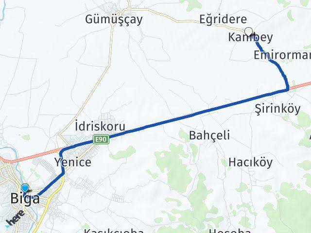 Çanakkale Biga Kanibey Biga Arası Kaç Km - Yol Haritası