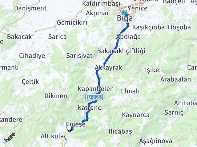 Çanakkale Biga Okçular Çan Arası Kaç Km - Yol Haritası