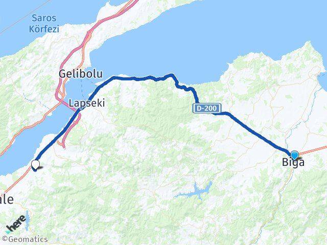 Çanakkale Biga Yapıldak Arası Kaç Km - Yol Haritası