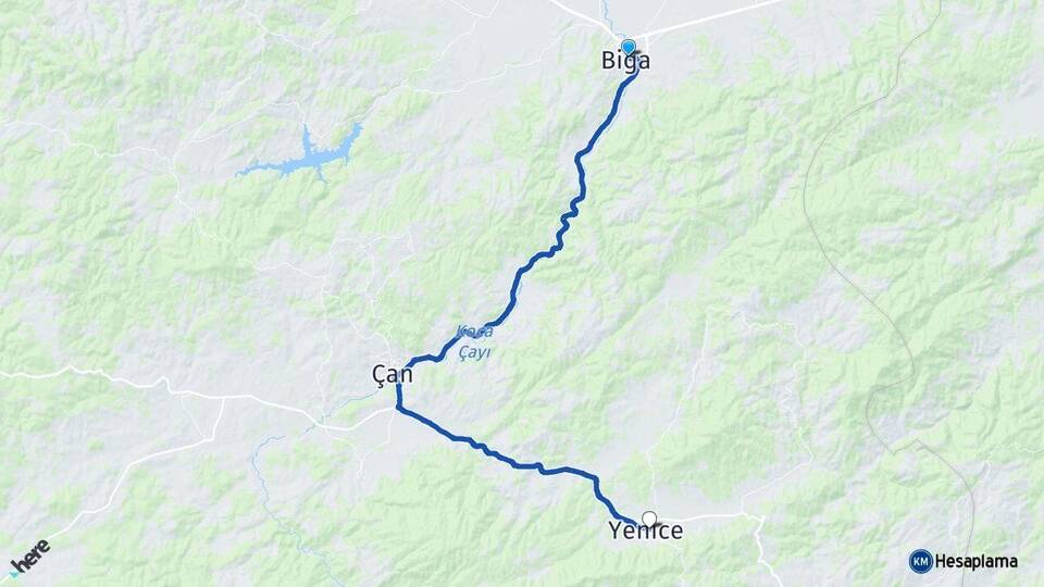 Çanakkale Biga Yenice Arası Kaç Km - Yol Haritası