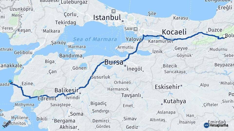 Çanakkale Bozcaada Bolu Arası Kaç Km - Yol Haritası