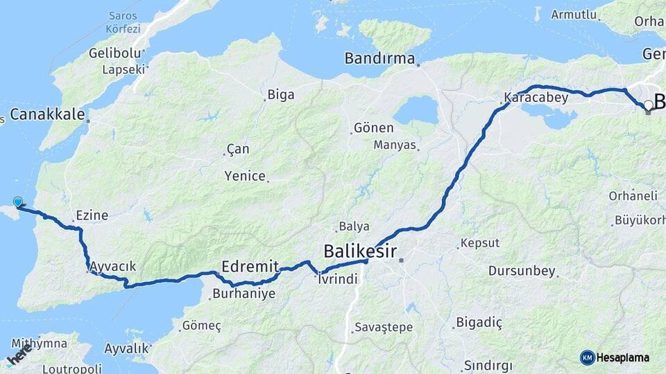 Çanakkale Bozcaada Bursa Arası Kaç Km - Yol Haritası